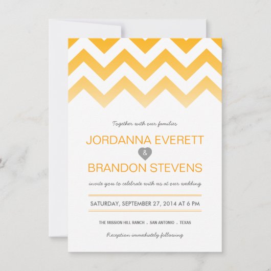 Gele Chevron Ombre Wedding Invitations Kaart (Voorkant)
