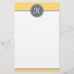 Gele Chevron Pattern Gray Monogram Briefpapier