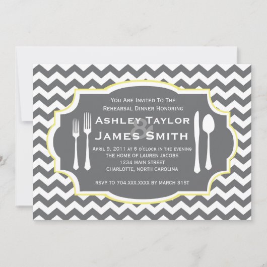 Gele Chevron Rehearsal Dinner Invitation Kaart (Voorkant)