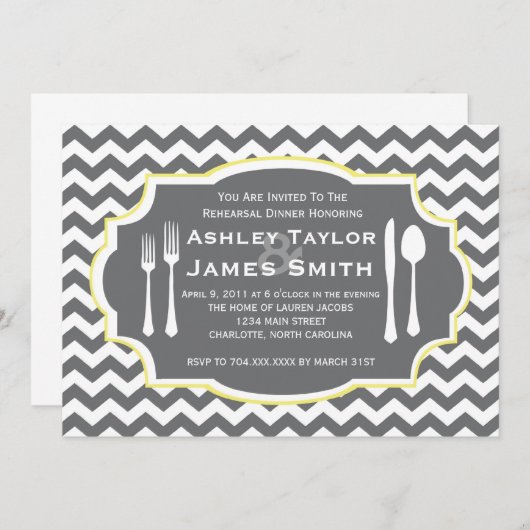 Gele Chevron Rehearsal Dinner Invitation Kaart (Voorkant / Achterkant)