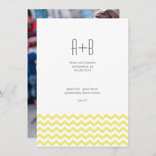 Gele Chevron. Save the Date (Voorkant / Achterkant)