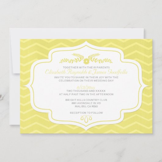 Gele Chevron Wedding Invitations Kaart (Voorkant)