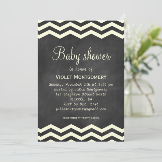 Gele Chevrons Baby shower Uitnodiging (Staand voorkant)