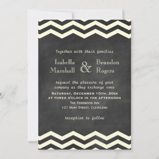 Gele Chevrons op Chalkboard Wedding Invitation Kaart (Voorkant)