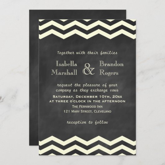 Gele Chevrons op Chalkboard Wedding Invitation Kaart (Voorkant / Achterkant)