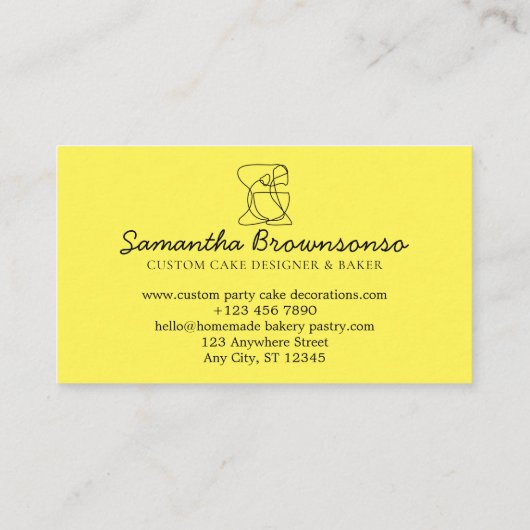 Gele chic Simple Homemade Food Bakery Cook Visitekaartje (Achterkant)