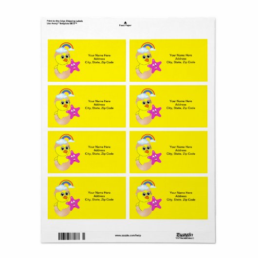Gele Chick Rainbow-labels Etiket (Full Sheet)