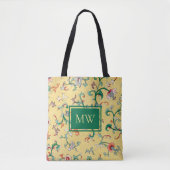 Gele Chinese Bloemstuk Aangepaste Initiaal Boodsch Tote Bag (Voorkant)