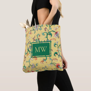 Gele Chinese Bloemstuk Aangepaste Initiaal Boodsch Tote Bag