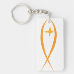 Gele Christelijke vis met gele kruisSleutelhanger Sleutelhanger