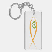 Gele Christelijke vis met groene hoofdketen Sleutelhanger (Voorkant Links)