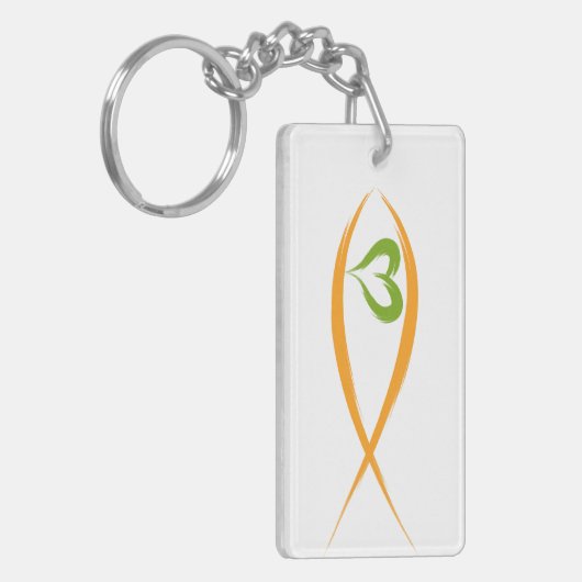 Gele Christelijke vis met groene hoofdketen Sleutelhanger (Voorkant Links)