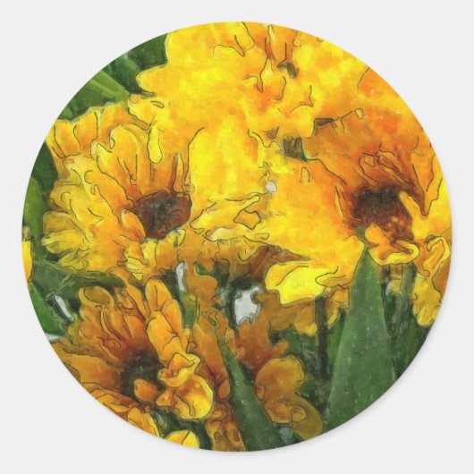 Gele Chrysanten 4 Ronde Sticker (Voorkant)