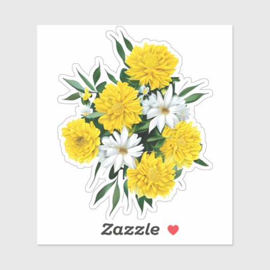 Gele chrysanten en margrieten sticker (Vel)