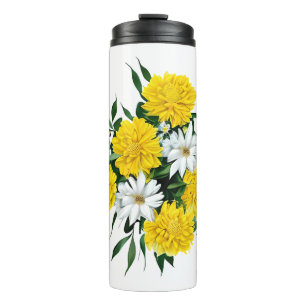 Gele chrysanten en margrieten thermosbeker