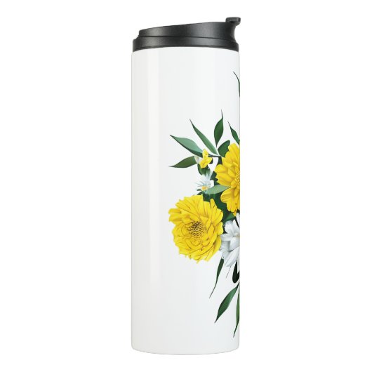 Gele chrysanten en margrieten thermosbeker (Gedraaid links)