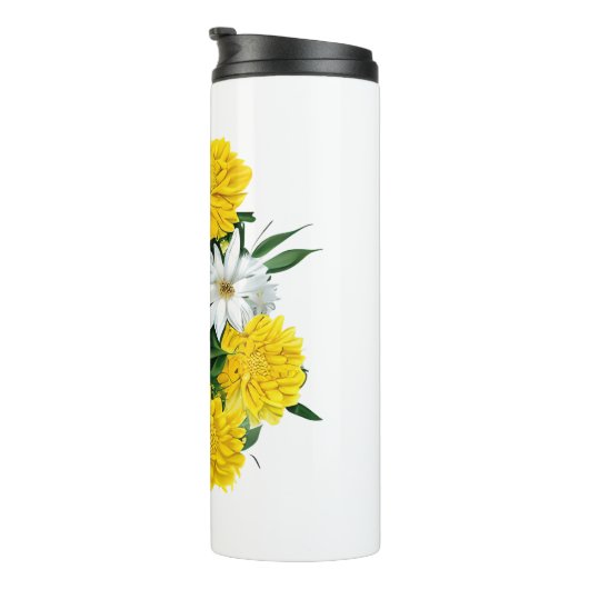 Gele chrysanten en margrieten thermosbeker (Geroteerd rechts)