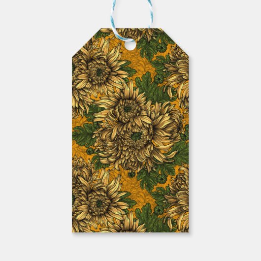 Gele chrysanthemum bloemen cadeaulabel (Achterkant)