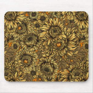 Gele chrysanthemum bloemen en oranje kevers muismat