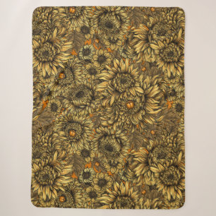 Gele chrysanthemum bloemen en oranje kevers sherpa deken