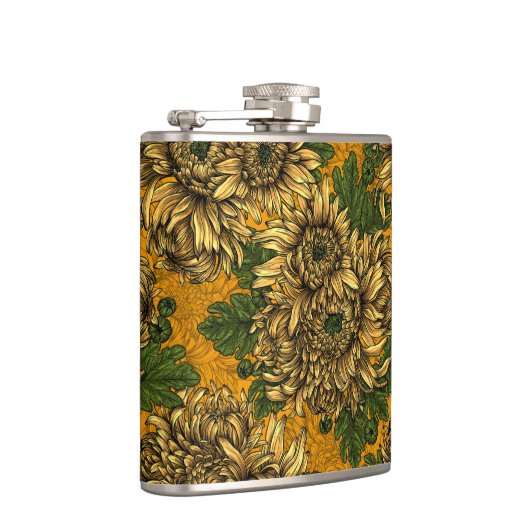 Gele chrysanthemum bloemen heupfles (Rechts)