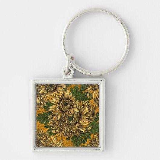 Gele chrysanthemum bloemen sleutelhanger (Voorkant)