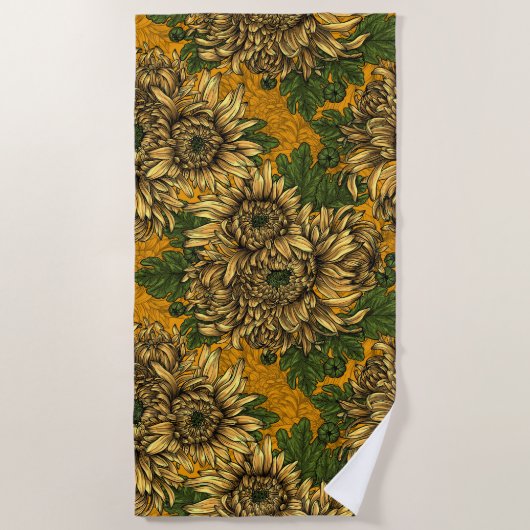 Gele chrysanthemum bloemen strandlaken (Voorkant)