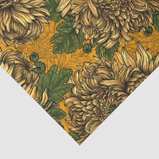 Gele chrysanthemum bloemen tissuepapier (Detail)
