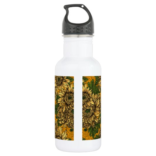 Gele chrysanthemum bloemen waterfles  (Achterkant)