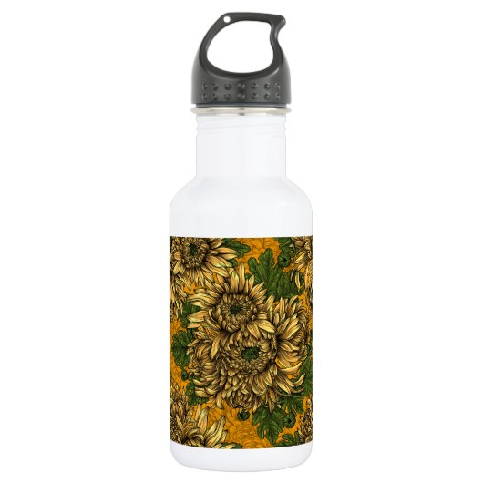 Gele chrysanthemum bloemen waterfles (Voorkant)