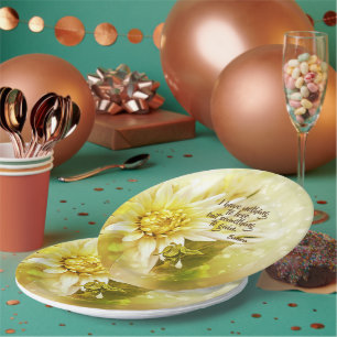 Gele Chrysanthemum Feest Papieren Bord Spreuk