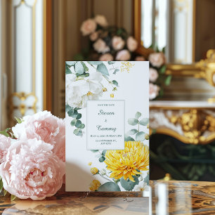 Gele Chrysanthemum Witte Pioen Eucalyptus Kaart