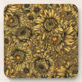 Gele chrysanthemumbloemen en oranje kevers bier onderzetter (Voorkant)