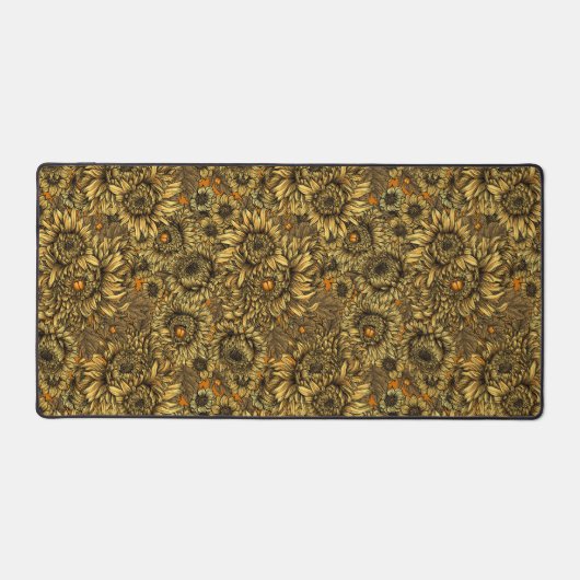 Gele chrysanthemumbloemen en oranje kevers bureaumat (Voorkant)