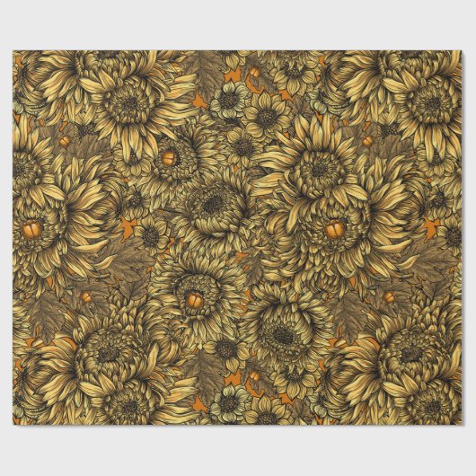 Gele chrysanthemumbloemen en oranje kevers cadeaupapier (Vlak)