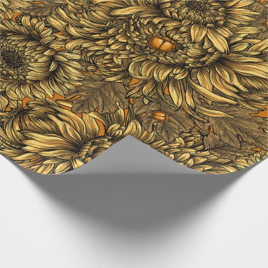 Gele chrysanthemumbloemen en oranje kevers cadeaupapier (Hoek)