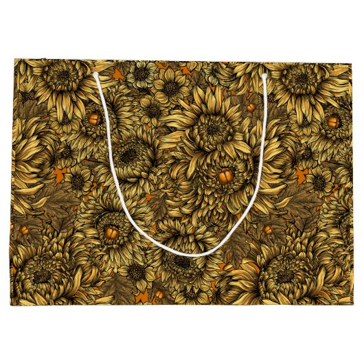 Gele chrysanthemumbloemen en oranje kevers groot cadeauzakje (Achterkant)