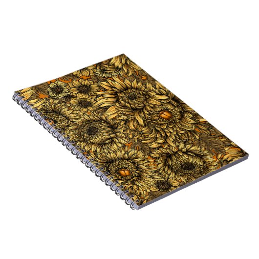 Gele chrysanthemumbloemen en oranje kevers notitieboek (Rechterzijde)