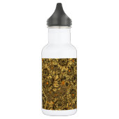 Gele chrysanthemumbloemen en oranje kevers waterfles (Links)