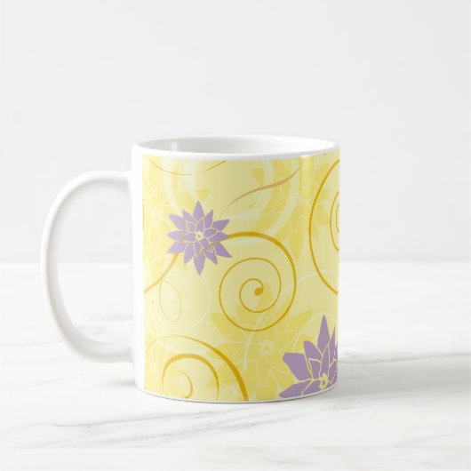 Gele cirkels met Paarse Lotus Flower Pattern Koffiemok (Links)