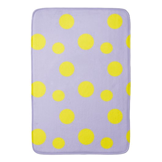 Gele cirkels op paars patroon badmat (Voorkant Verticaal)