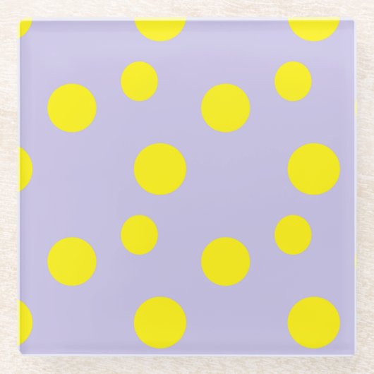Gele cirkels op paars patroon glazen onderzetter (Voorkant)