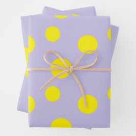 Gele cirkels op paars patroon inpakpapier vel