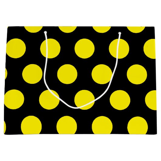 Gele cirkels op zwarte achtergrond groot cadeauzakje (Voorkant)