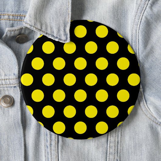 Gele cirkels op zwarte achtergrond ronde button 6,0 cm (In situ)