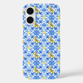 Gele Citroen Blauwe Tegel iPhone 16 Hoesje