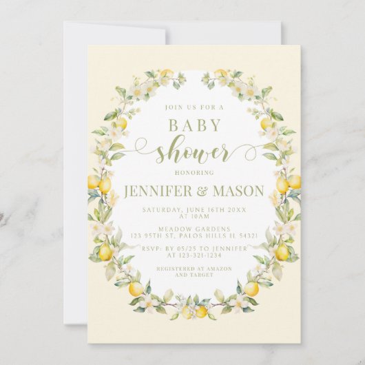 Gele citroen bloemenkrans bohemien baby shower kaart (Voorkant)