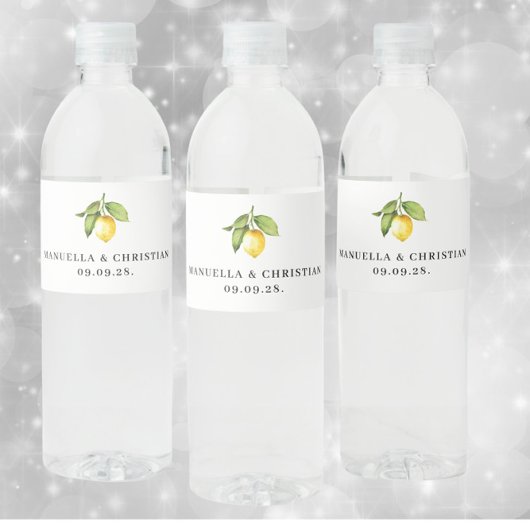 Gele citroen bruiloft waterfles etiket