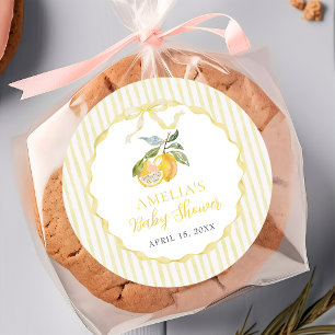 Gele Citroen Citrus Strepen Baby Shower Sticker