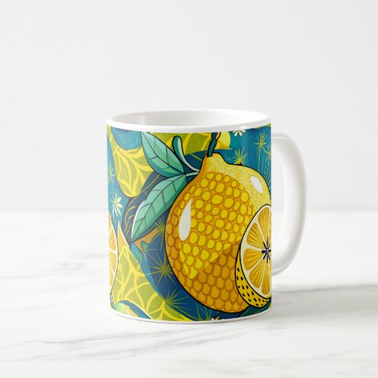 Gele citroen en bijentuin koffiemok (Voorkant rechts)